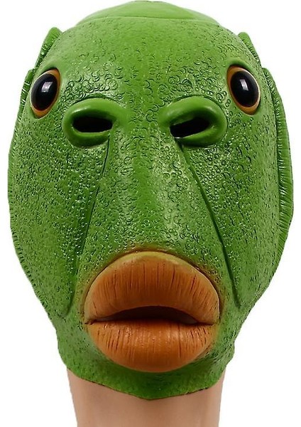 Cadılar Bayramı Kostüm Balık Başlığı Parti Maskesi Yeşil Yetişkin Hayvan Cosplay Prop Lateks Maskeleri (Yeşil) (Yurt Dışından)