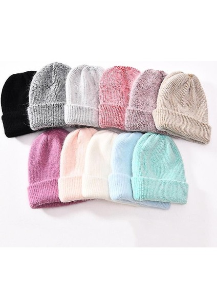 Yeni Kış Örme Beanies, Kalın Sıcak Yün Şapka (Beyaz) (Yurt Dışından)