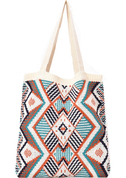 Çingene Bohemian Boho Chic Aztek Tote Çanta Kadın Tığ Yün Açık Shopper Üst Kolu Çanta Kadın Günlük Çanta | Üst Kolu Çanta (Beyaz) (Yurt Dışından)