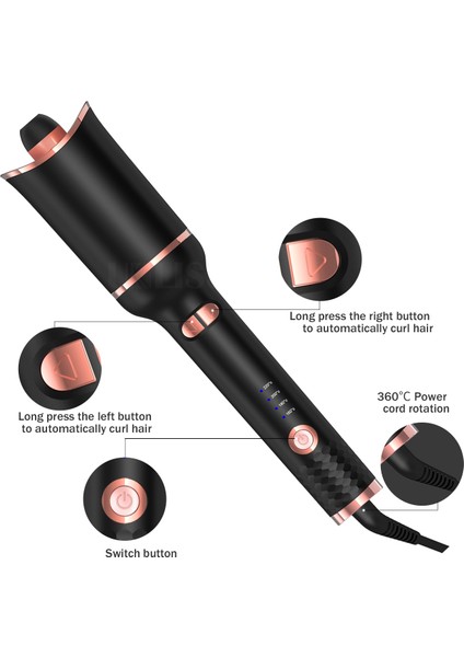 Otomatik Saç Bigudi Dönen Seramik Varil Saç Bigudi Hızlı Isıtma Sihirli Styling Araçları Taşınabilir Saç Curling Değnek | Curling Irons (Siyah) (Yurt Dışından)