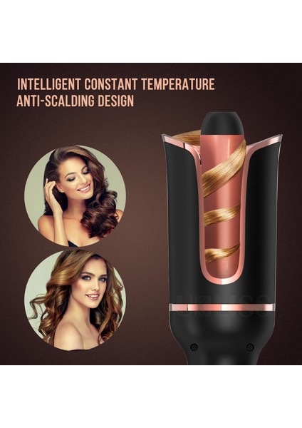 Otomatik Saç Bigudi Dönen Seramik Varil Saç Bigudi Hızlı Isıtma Sihirli Styling Araçları Taşınabilir Saç Curling Değnek | Curling Irons (Siyah) (Yurt Dışından)