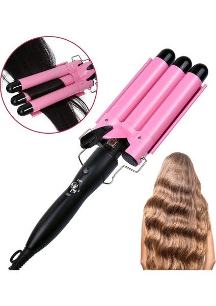 3 Varil Saç Curling Demir Otomatik Perma Seramik Saç Bigudi Profesyonel Saç Waver Styling Araçları Saç Styler Değnek | Curling Irons (Pembe) (Yurt Dışından)