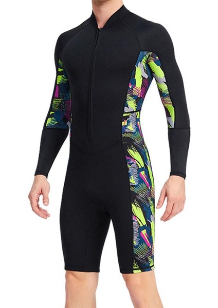 Erkekler 1.5mm Wetsuit Shorty Uzun Kollu Uv Koruma Spearfishing Sörf Xxxl Için