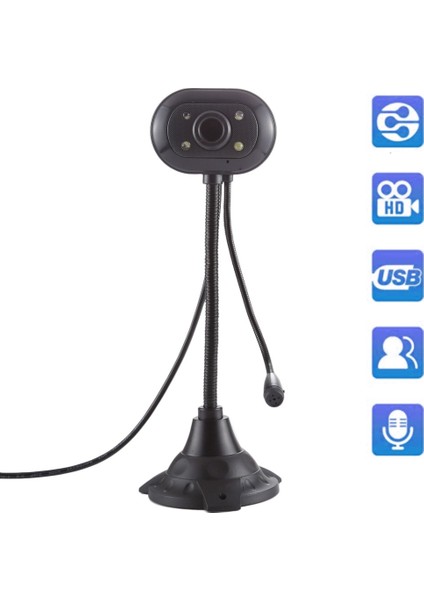 5.0 Mp 2.0 Sürücüsüz USB Mikrofonlu ve Dört Led'li Webcam (Kablo Uzunluğu 1.1m)-Siyah (Yurt Dışından)