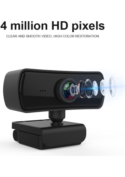 360 Derece Dönebilen 400W Piksel 2k Çözünürlüklü Otomatik Odak Hd 1080P Webcam -Siyah (Yurt Dışından)