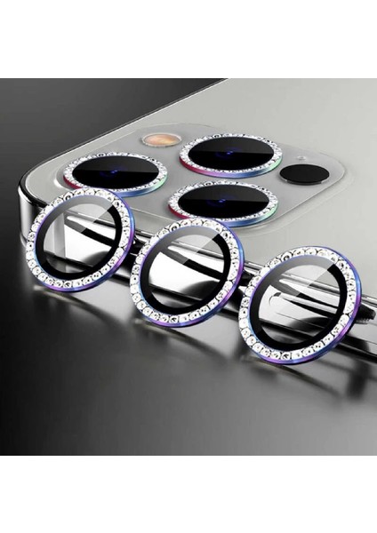 Apple iPhone 13 Pro Max Taşlı Kamera Lens Koruyucu Çerçeveli Koruyucu