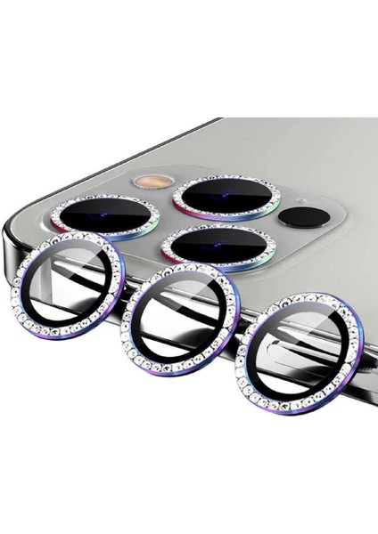 Apple iPhone 13 Pro Max Taşlı Kamera Lens Koruyucu Çerçeveli Koruyucu