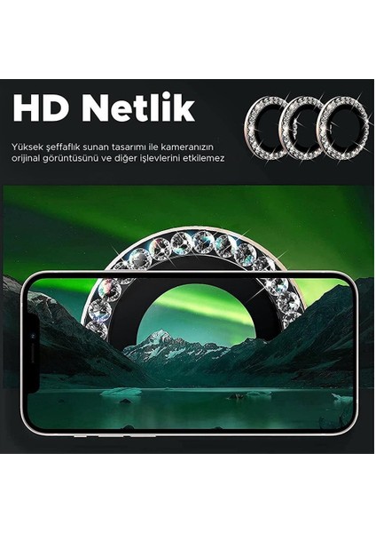 Apple iPhone 13 Pro Max Taşlı Kamera Lens Koruyucu Çerçeveli Koruyucu