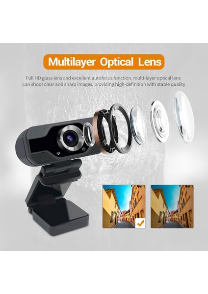 1080P Hd Dahili Mikrofonlu Güzelleştirici USB Webcam -Siyah (Yurt Dışından)