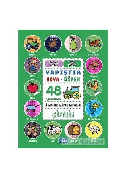 Yapıştır ve Boya Öğren Çiftlik Yeşil Kitap 3 Yaş Üzeri