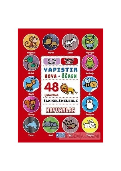 Yapıştır ve Boya Öğren Hayvanlar Kırmızı Kitap 3 Yaş Üzeri