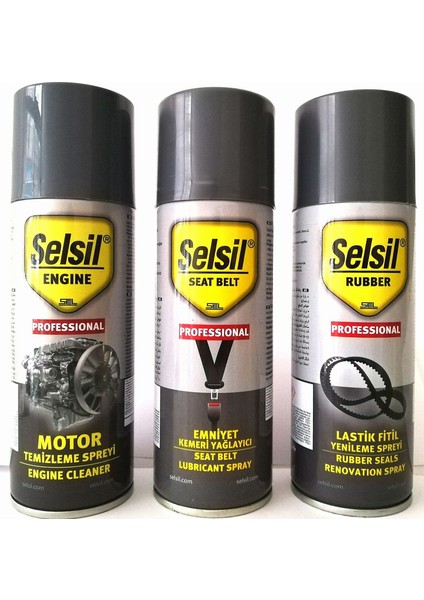 Motor Temizleme Spreyi  200 ml- Emniyet Kemeri Yağlayıcı 200 ml- Lastik Fitil Yenileme Spreyi 200 ml Set