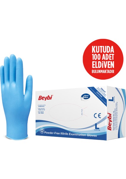 Eldiven Pudrasız Nitril Tek Kullanımlık Muayene Mavi 100'Lük Kutu