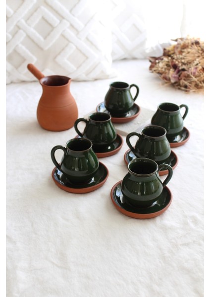 Lale Altı Kişilik Fincan ve Cezve Takımı ( Yeşil)