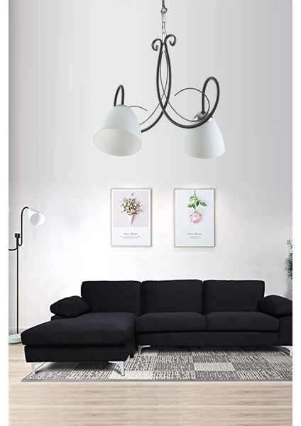 Betül Siyah Modern Beyaz Opal Camlı Ikili Avize