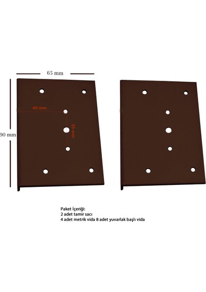 Dolap Menteşe Tamir Sacı Seti Kasa Kısmı Için 2 Li Koyu Kahve
