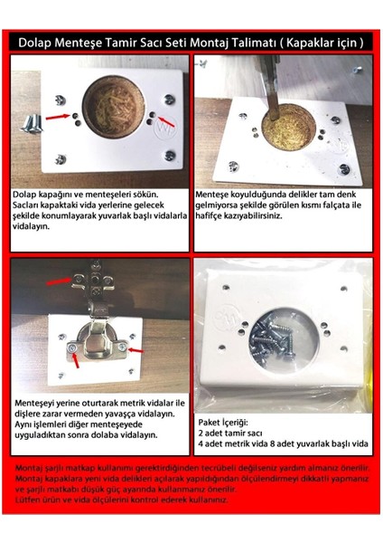 Dolap Menteşe Tamir Sacı Seti Kapak Kısmı Yuva Için 2 Li Koyu Kahve