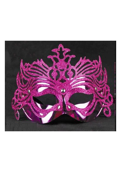 Tuğra Ticaret Metalik Fuşya Pembe Renk Masquerade Kelebek Simli Parti Maskesi 23X14 cm