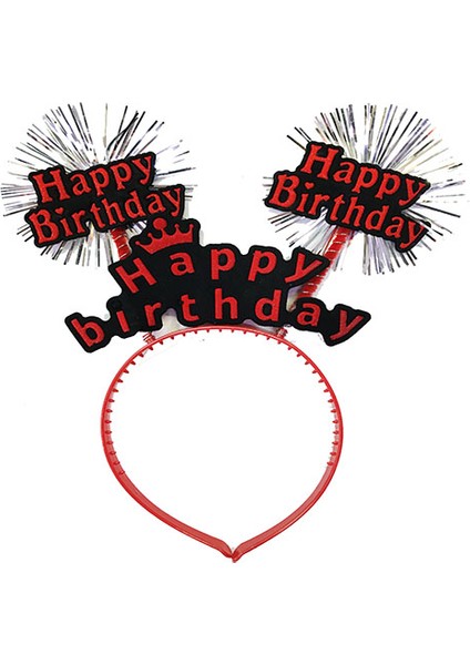 Tuğra Ticaret Happy Birthday Yazılı Püsküllü Neon Kırmızı Renk Doğum Günü Tacı 22X19 cm
