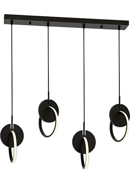 AV-60370-4Y-BSY Siyah Boyalı Modern Avize LED Metal Ahşap Pleksi 80x12cm