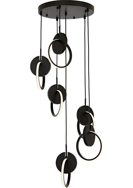 AV-60370-6T-BSY Siyah Boyalı Modern Avize LED Metal Ahşap Pleksi 40cm