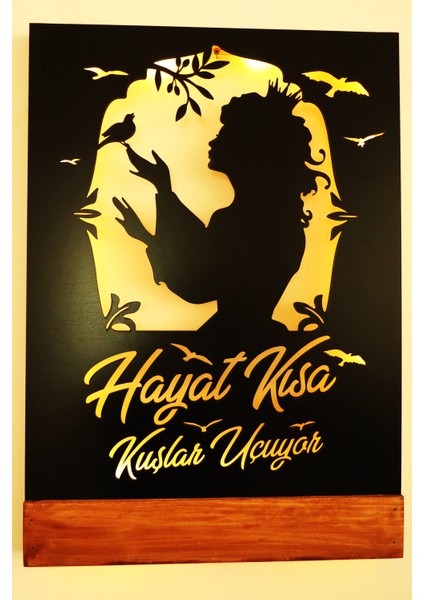 Peri Ledli Tablo Hayat Kısa Kuşlar Uçuyor Işıklı Pilli 35 x 50