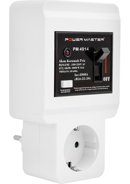 PM-4914 220 Volt 16 Amper Tekli Akım Korumalı Sigortalı Priz