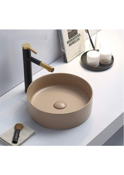 Titus Matt Beige Tezgah Üstü Çanak Lavabo
