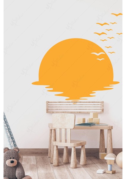 Batan Güneş ve Kuşlar Çocuk Bebek Odası Sticker Seti