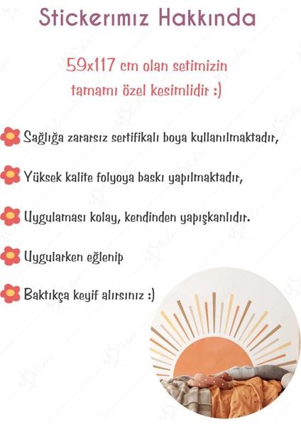Bohem Tarzı Güneş ve Işınları Çocuk Bebek Odası Sticker Seti modelleri