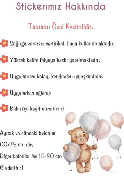 Sevimli Ayıcık ve Balonlar Çocuk Bebek Odası Sticker Seti modelleri