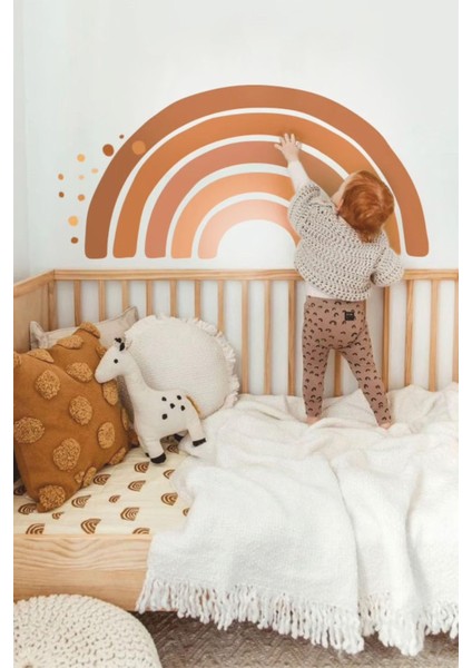 Kahve Tonlarında Gökkuşağı ve Puantiyeler Çocuk Bebek Odası Sticker Seti