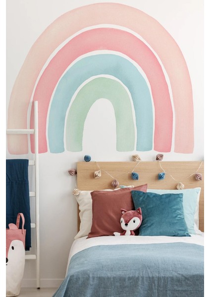 Soft Pastel Tonlarda Büyük Boy Gökkuşağı Çocuk Odası Sticker Seti