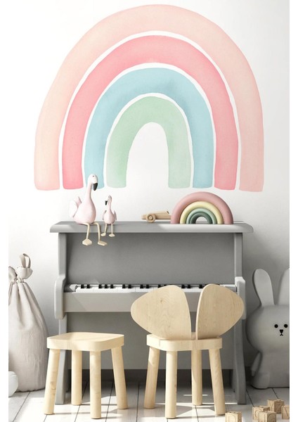 Soft Pastel Tonlarda Büyük Boy Gökkuşağı Çocuk Odası Sticker Seti fiyatları