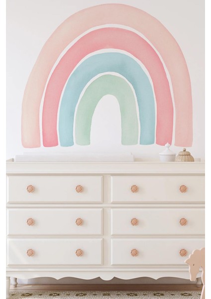 Soft Pastel Tonlarda Büyük Boy Gökkuşağı Çocuk Odası Sticker Seti modelleri