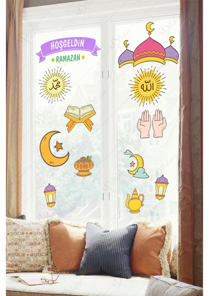Ramazan Fener Ay Yıldızlar Cam Duvar Dekorasyon Sticker Seti