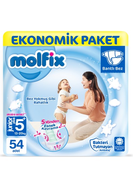 Bebek Bezi 5+ Beden Junior Plus Ekonomik Paket 54 Adet