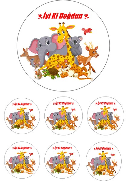 Yenilebilir Pasta Resmi Pirinç Kağıdından Safari 6-8-10 Kişilik Pastaya Uygun 16 cm