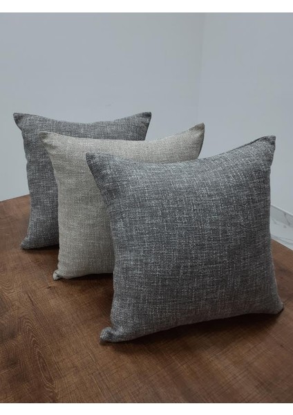 Degrade Keten Kumaş Gri/Bej Kırlent 45*45 cm Üçlü - 665