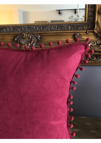 Bordo Ponponlu Yastık Kılıfı (Kare) fiyatları