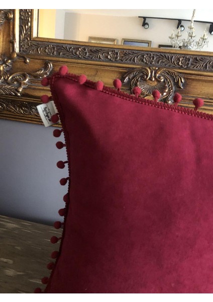 Bordo Ponponlu Yastık Kılıfı (Kare) modelleri