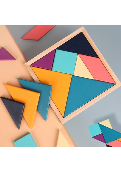 10 x 10 cm Butik Ahşap Tangram Yapboz Yapboz Eğitici Oyuncaklar (Yurt Dışından)