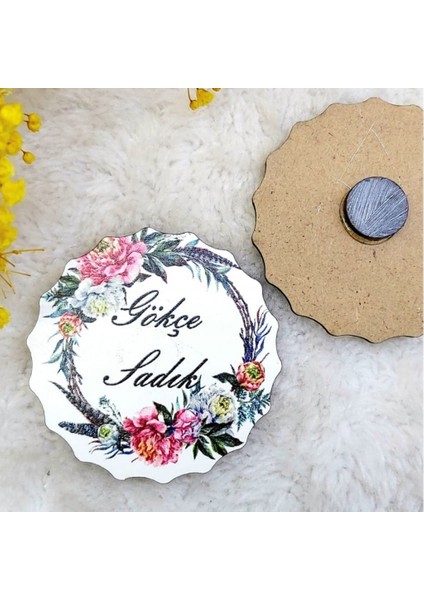 30 Adet Ahşap Nikah Buzdolabı Magnet Lik 4