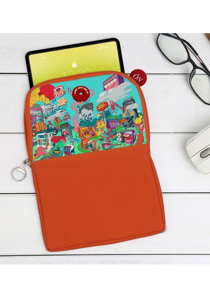 Gift Modern Soyut Tasarımlı Taşınabilir Koruyucu Tablet Kılıfı & Organizer Çanta - Turuncu-9