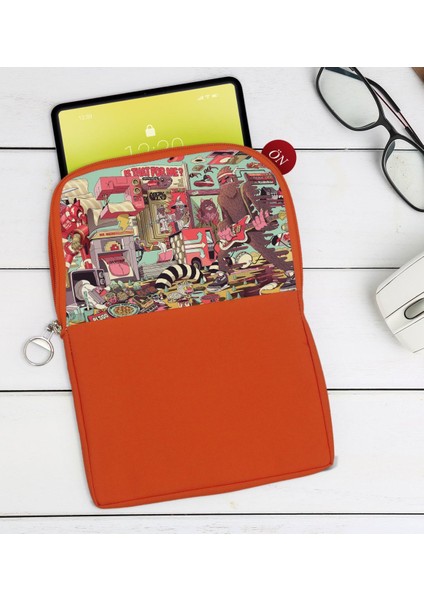 Gift Modern Soyut Tasarımlı Taşınabilir Koruyucu Tablet Kılıfı & Organizer Çanta - Turuncu-7