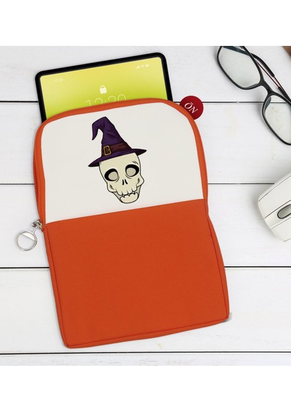 Gift Kurukafa Tasarımlı Taşınabilir Koruyucu Tablet Kılıfı & Organizer Çanta - Turuncu-4