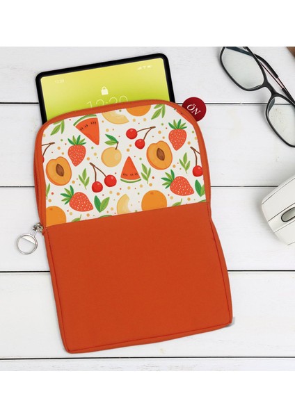 Gift Meyveler Tasarımlı Taşınabilir Koruyucu Tablet Kılıfı & Organizer Çanta - Turuncu-1