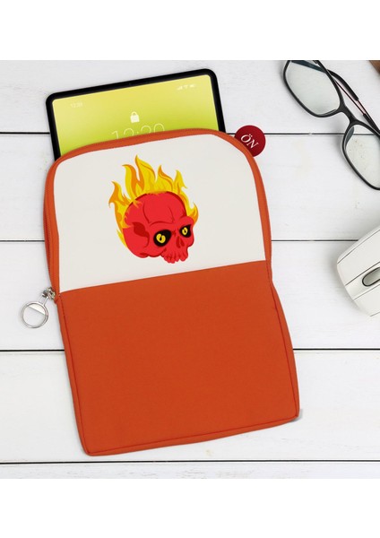 Gift Kurukafa Tasarımlı Taşınabilir Koruyucu Tablet Kılıfı & Organizer Çanta - Turuncu-5