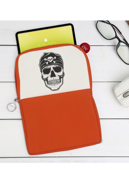 Gift Kurukafa Tasarımlı Taşınabilir Koruyucu Tablet Kılıfı & Organizer Çanta - Turuncu-2