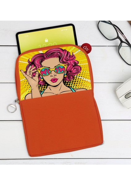 Gift Pop Art Tasarımlı Taşınabilir Koruyucu Tablet Kılıfı & Organizer Çanta - Turuncu-7